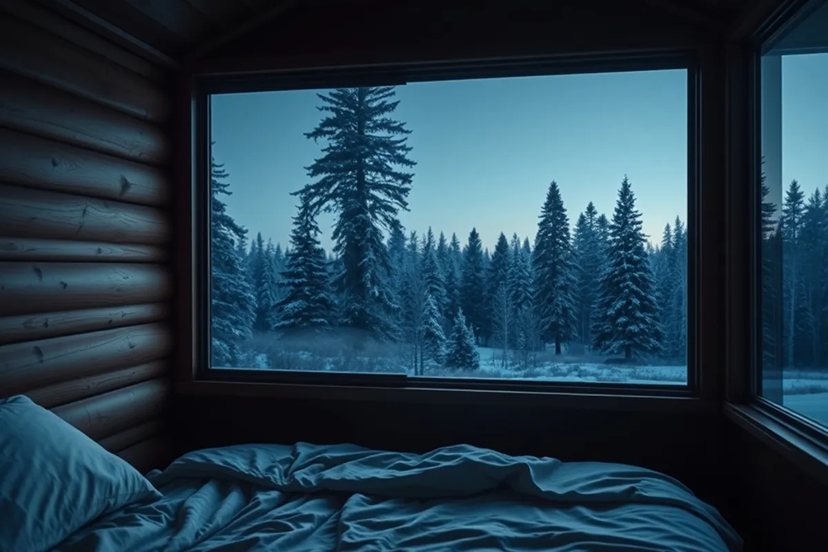 At night the cabin is a small, quiet room with fields and lit villages moving past the glass.